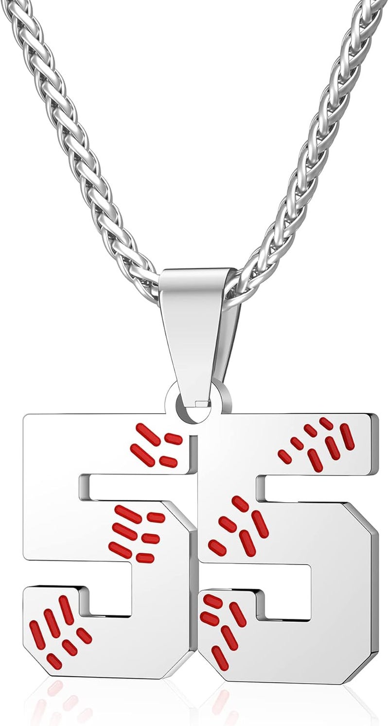 Wikavanli Personalized Baseball Jersey Number 00-99 Necklace - Stainless Steel Baseball Chain Pendant Necklace - Team Jewelry Gift for Boys, Girls, Men, Women - Image 1